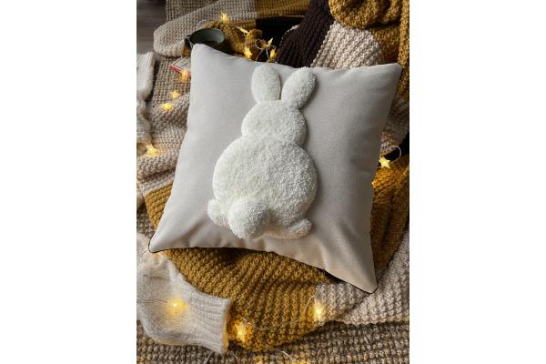 Ekru Tavşan Kırlent Kılıfı