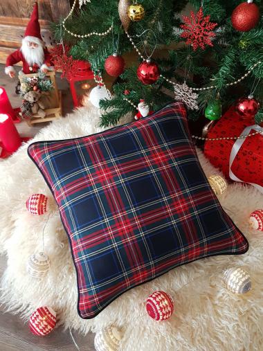 Lacivert Ekose Kırlent Kılıfı