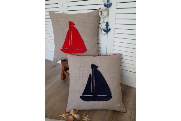 Lacivert Yelkenli Kırlent Kılıfı