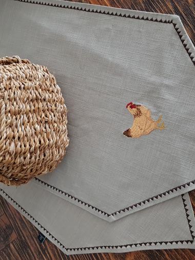 Tavuk&Horoz Nakış Figürlü Runner Takım